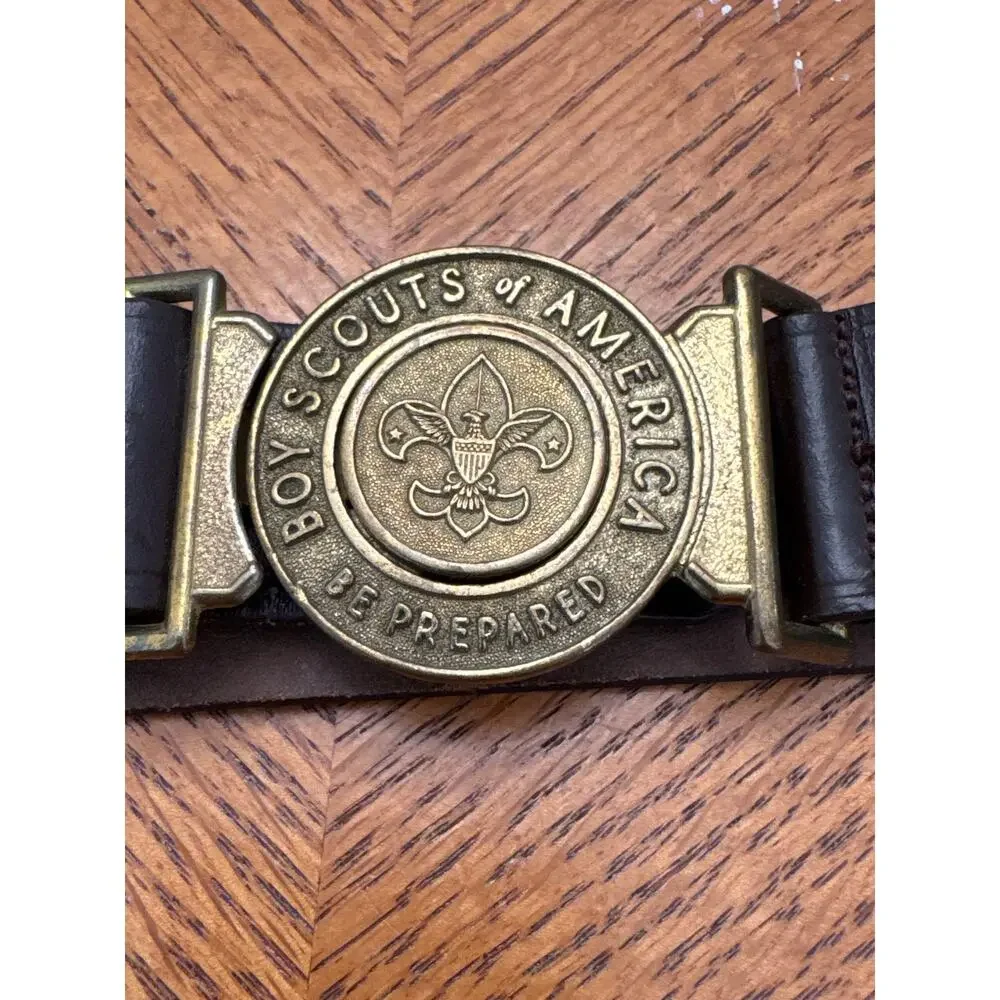 1960s Vintage Boy Scouts of America Leather Belt Brass Be Prepared Buckle 36